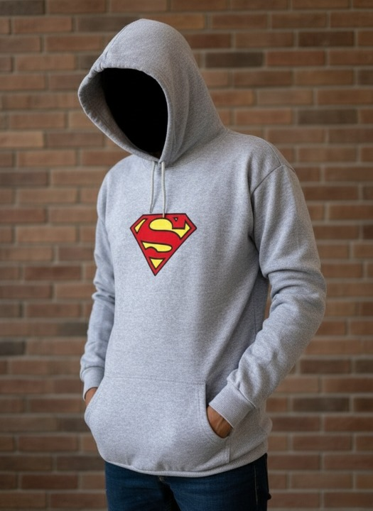 New Summer Collection Full Grey Hoodie SUPER MAN Printed For girl And Boys
