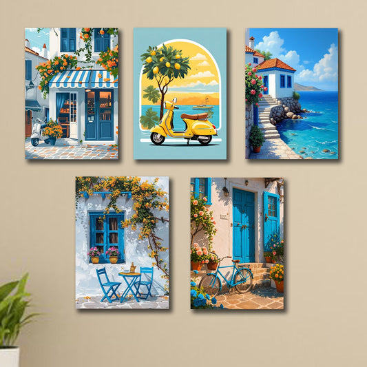 Set Of 5 Italian Vintage Homes Art Themed Wall Art Wooden Sticky Phototile Frames For Wall Home And Girls Room Decoration
