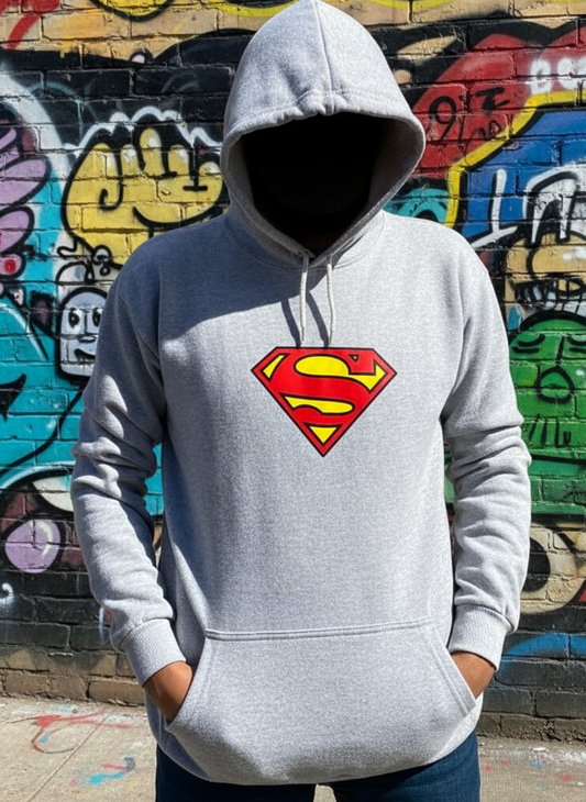 New Summer Collection Full Grey Hoodie SUPER MAN Printed For girl And Boys